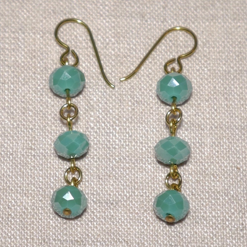 Hand Crafted Handmade Earrings Faceted Iridescent Turquoise Bead Long Earrings